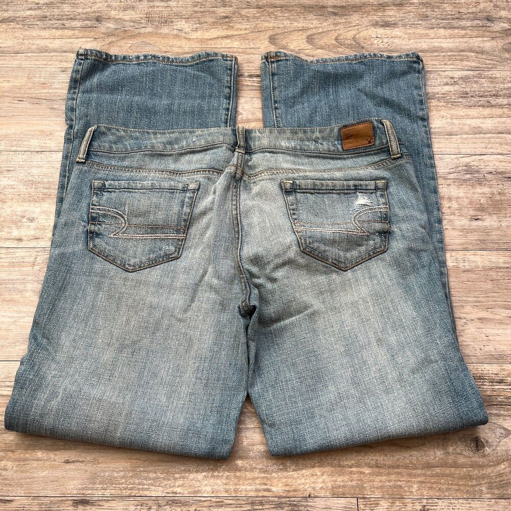 Vintage Y2K American Eagle Bootcut Jeans Denim Lightwash Distressed 12 2000s